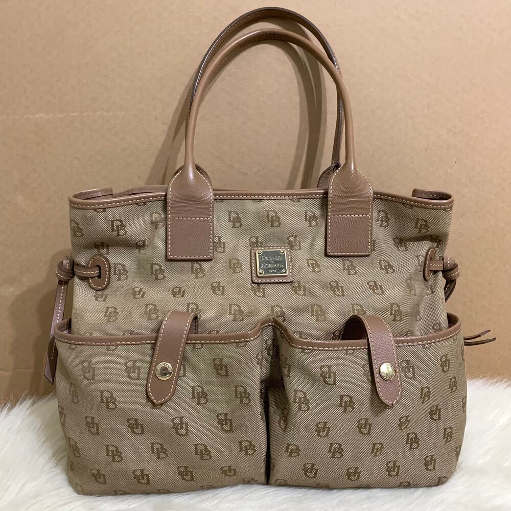 DOONEY & BOURKE Brown Logo Canvas LARGE Drawstring Pocket JUNE BAG Tote